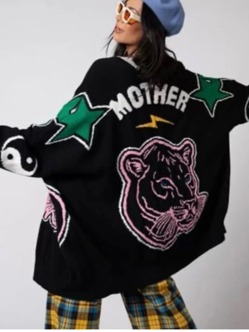 Dressed in Lala Mother is Mothering Oversized Cardigan Black Jacquard Tiger-S/M